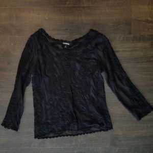 Black Mesh Express Blouse with Embroidery